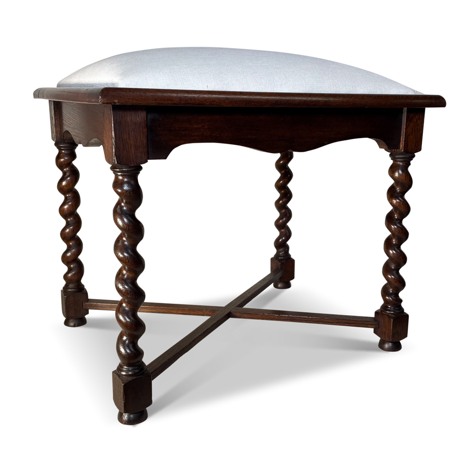 Oak Barley Twist Stool with Upholstered Seat