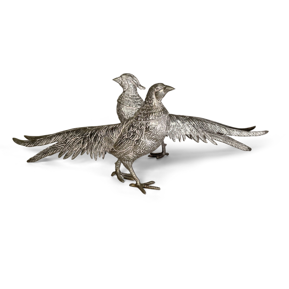 Pair of Plated Cast Models of Pheasants