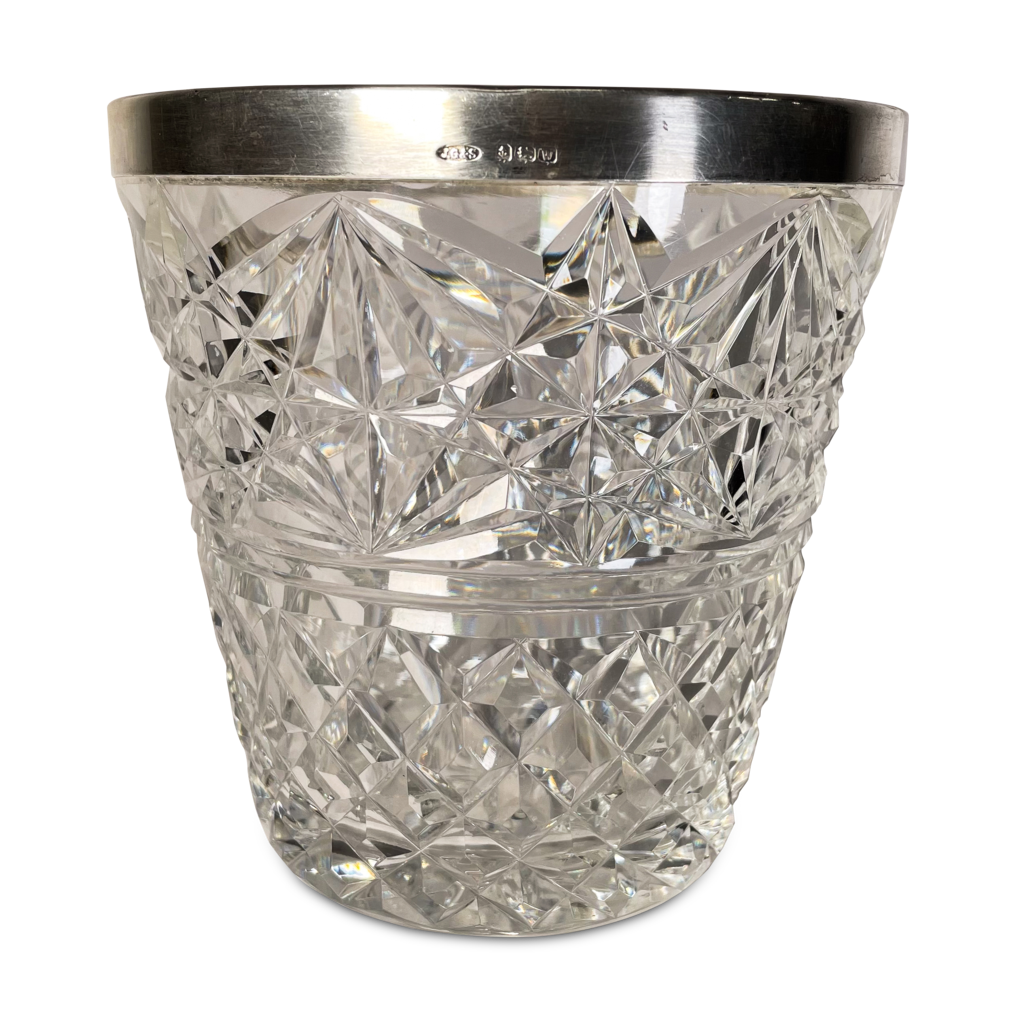 Cut Glass Ice Pail with Silver Rim by John Grinsell & Sons