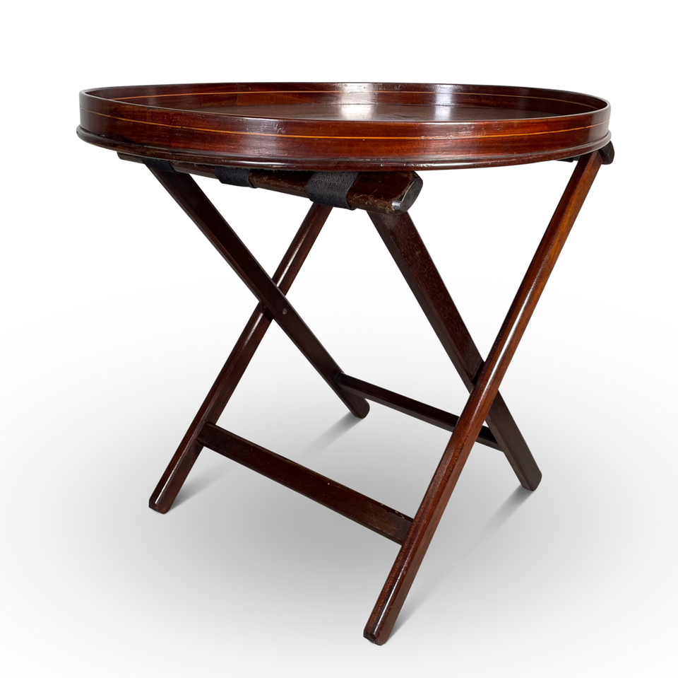 Regency Oval Mahogany and Yew Banded Tray and Stand