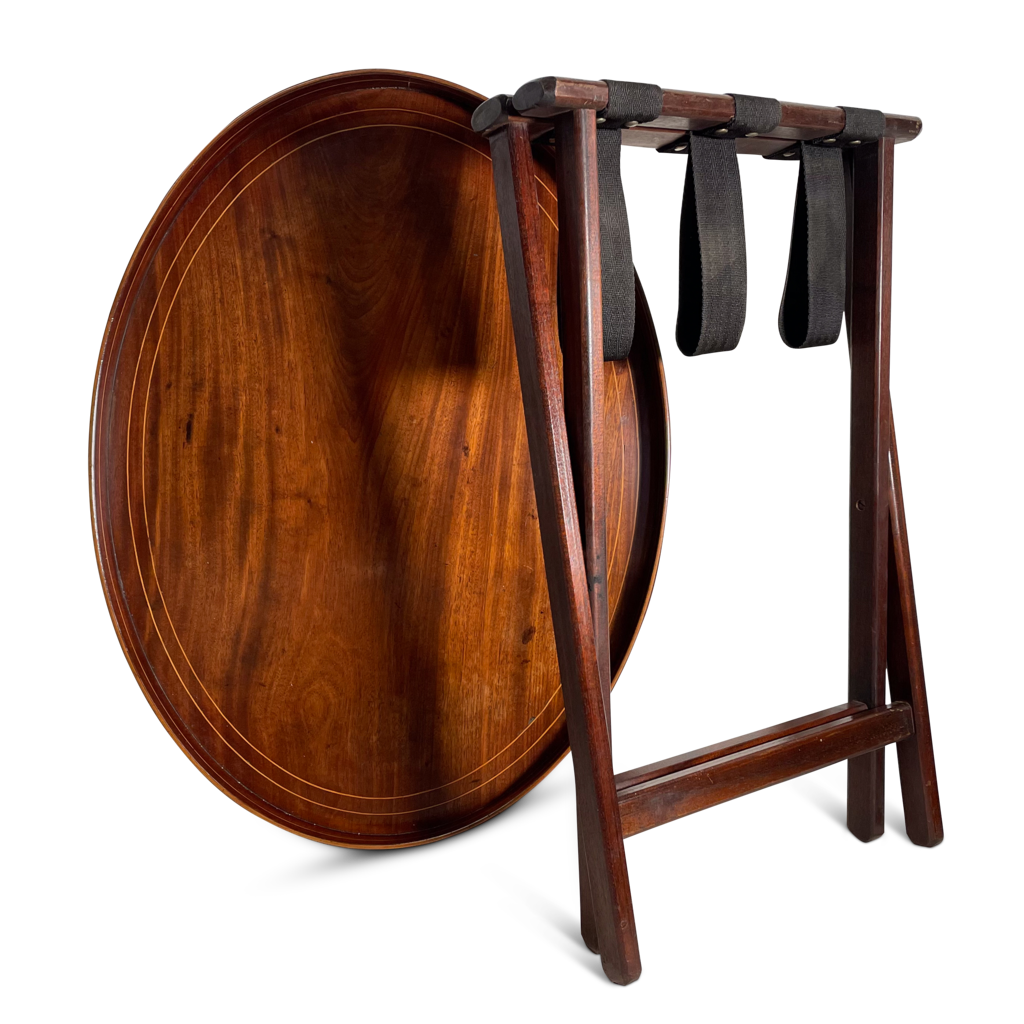 Regency Oval Mahogany and Yew Banded Tray and Stand
