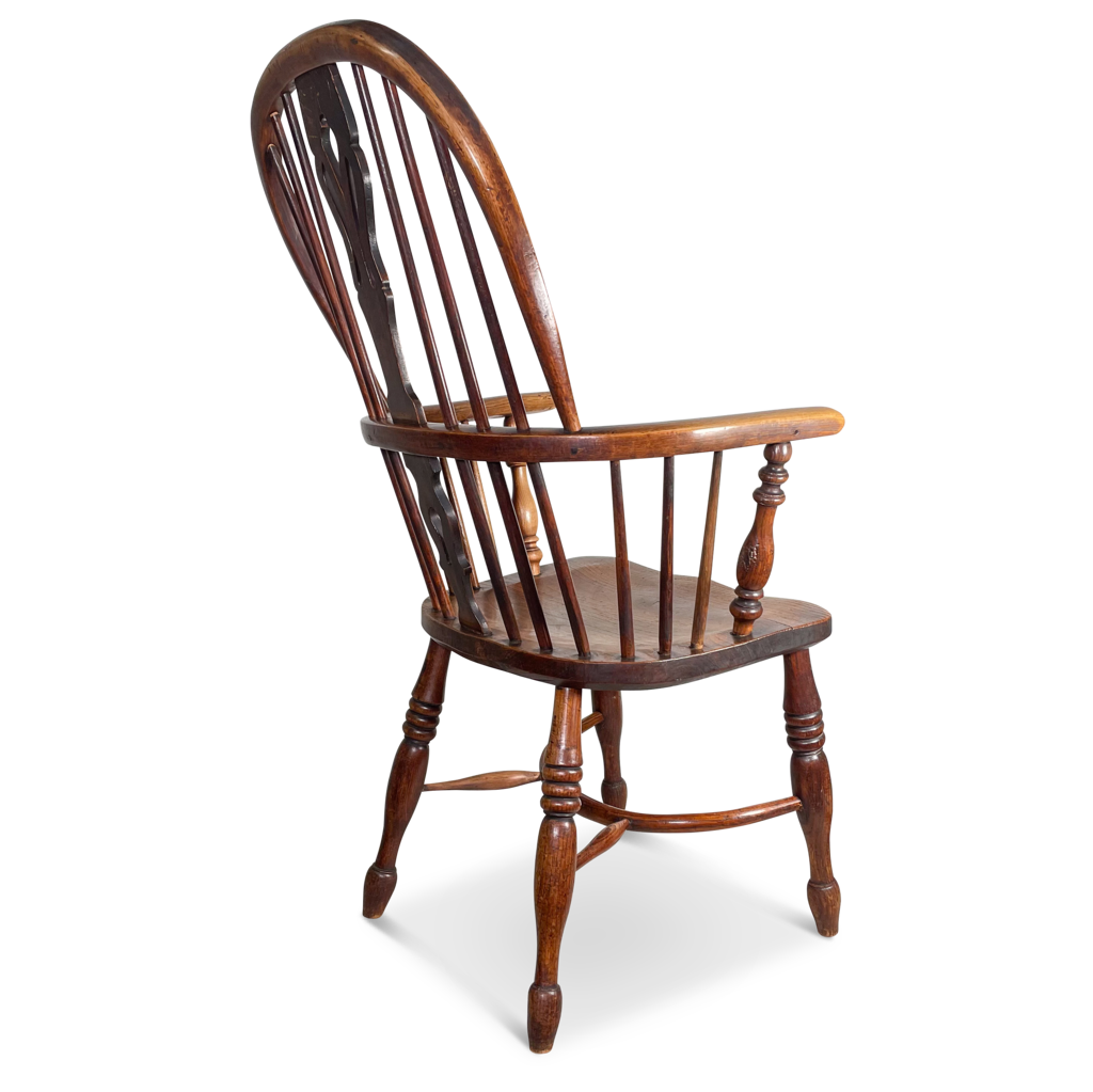 Elm Loop Back Windsor Carver Chair with Spindles and Pierced Splat Back