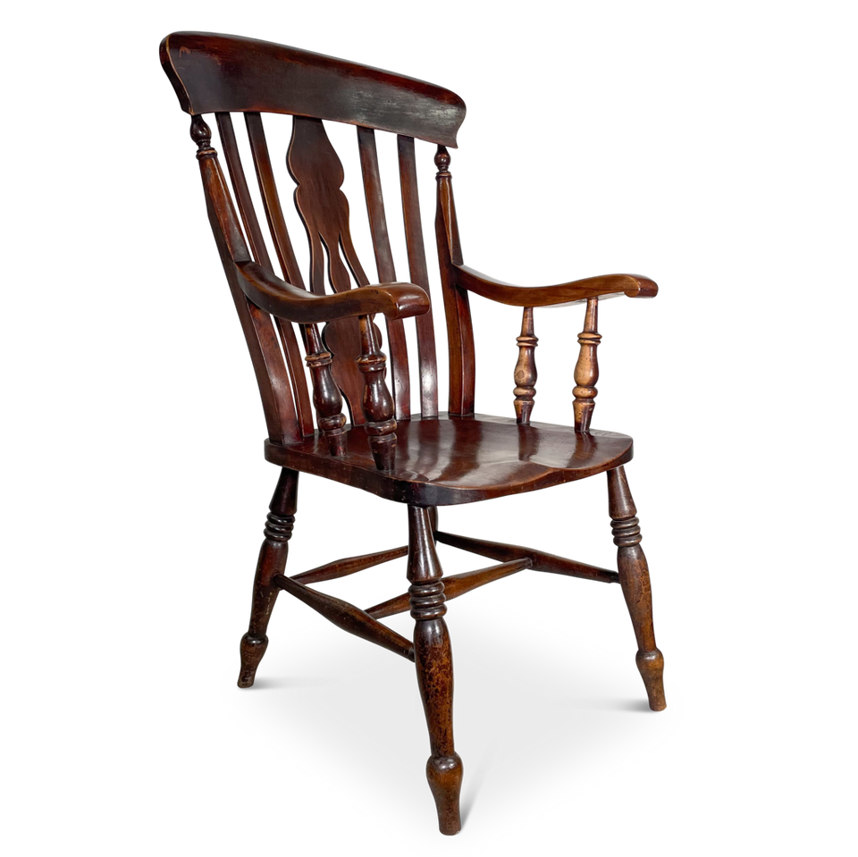 Elm Lathe Back Carver Chair with Central Pierced Splat Back