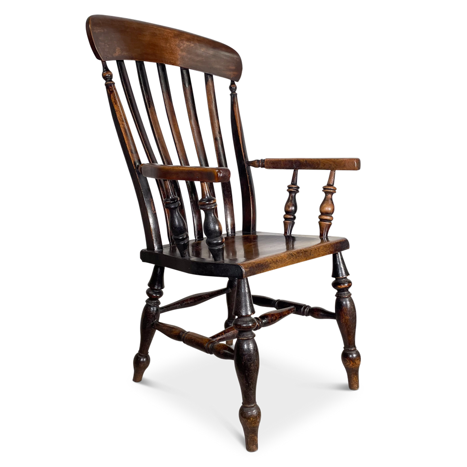 Elm and Ash Lathe Back Farmhouse Carver Chair