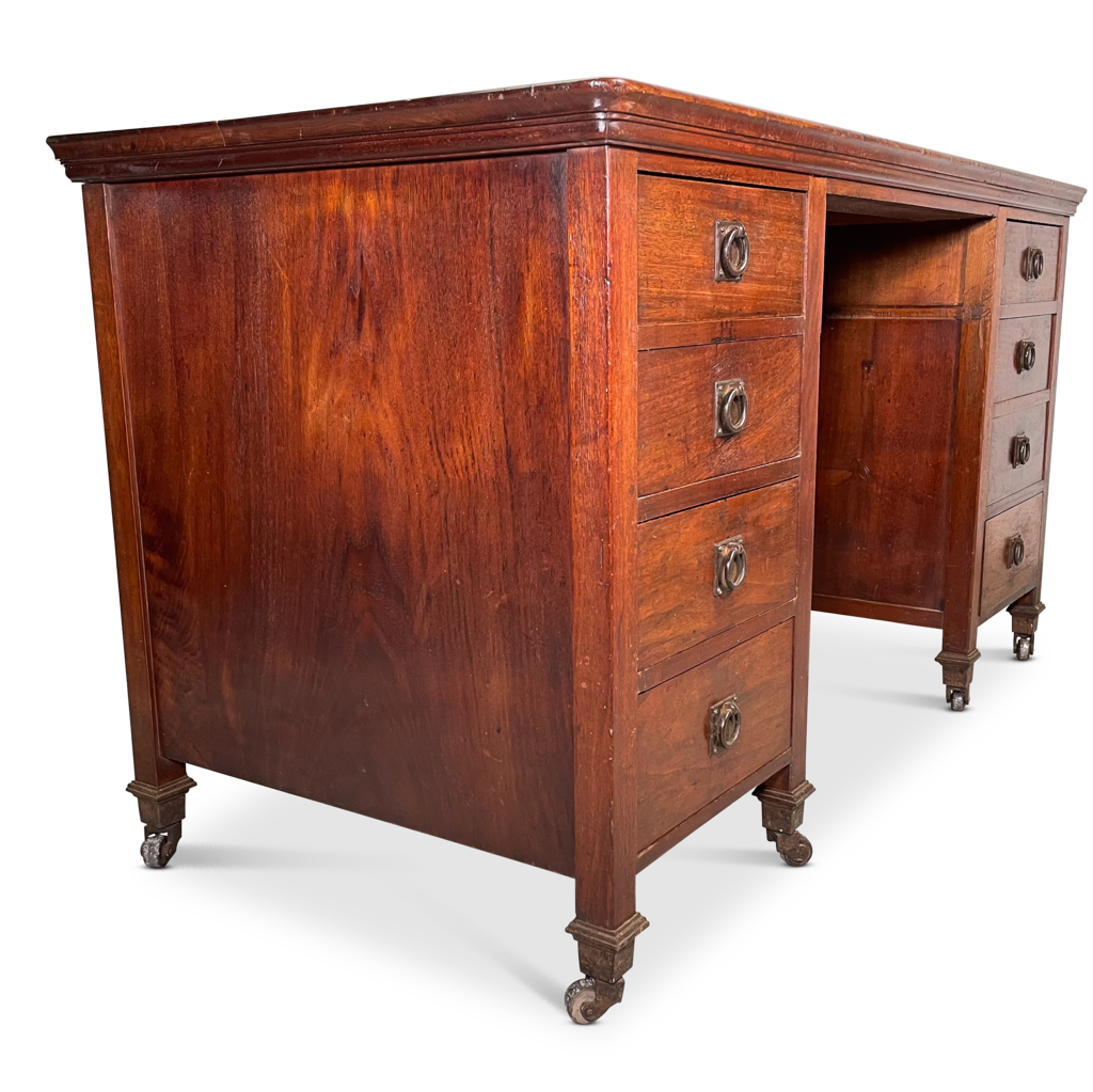 Twin Pedestal Walnut Desk with Eight Drawers