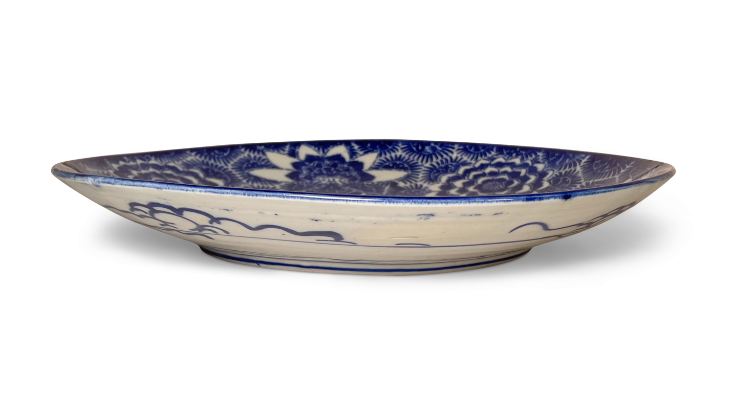 Hand Painted Blue and White Meiji Period Dish