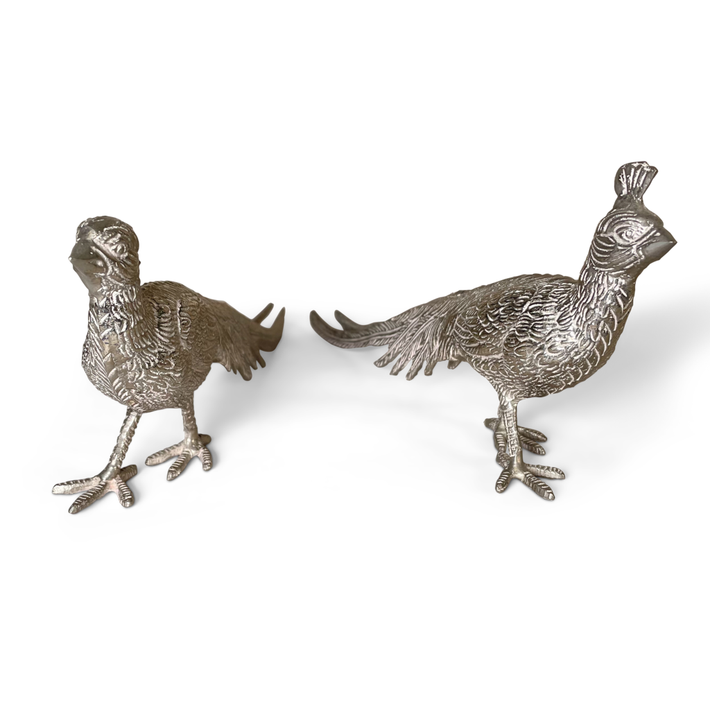 Pair of Plated Cast Models of Pheasants