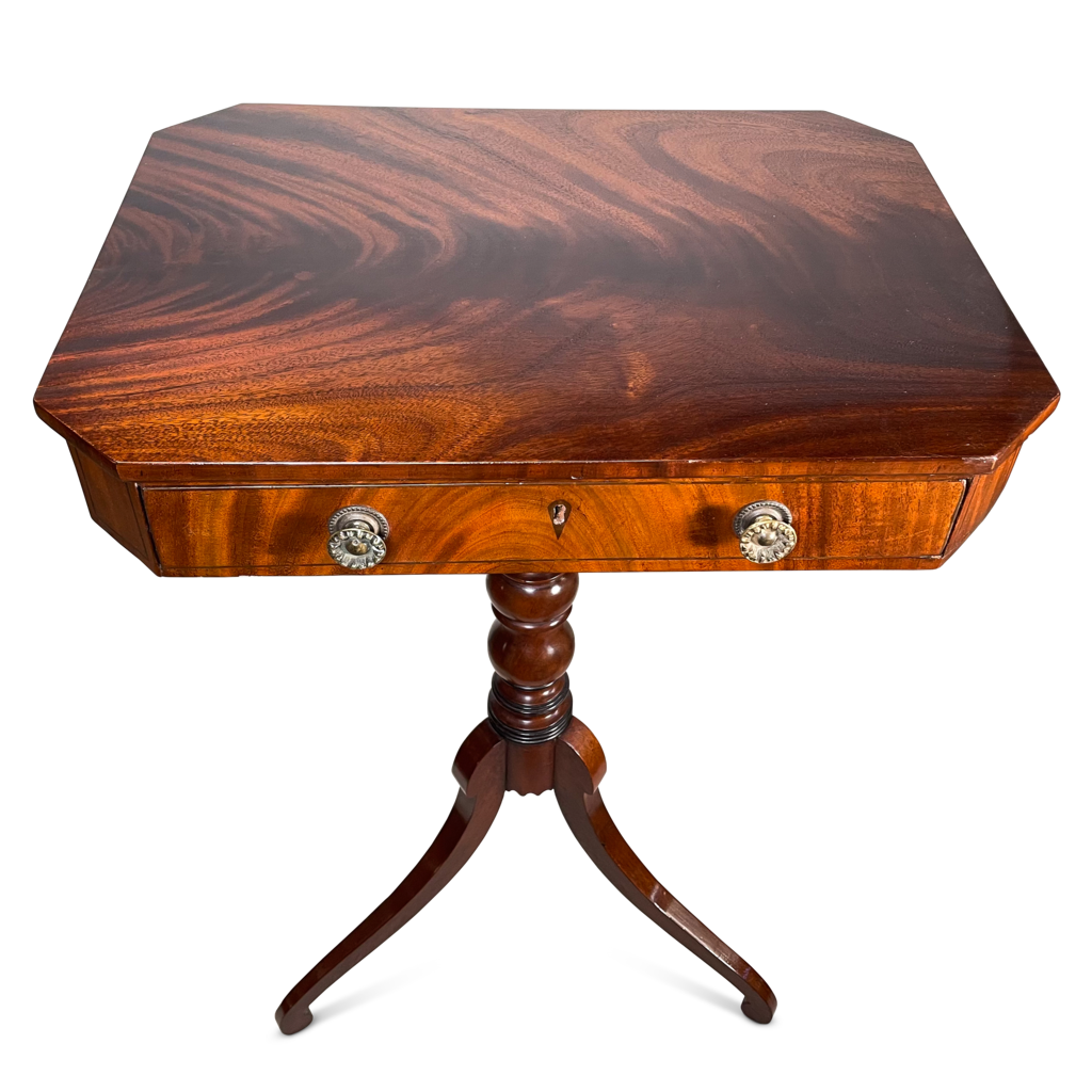 Regency Octangular Flame Mahogany Pedestal Table with Single Drawer