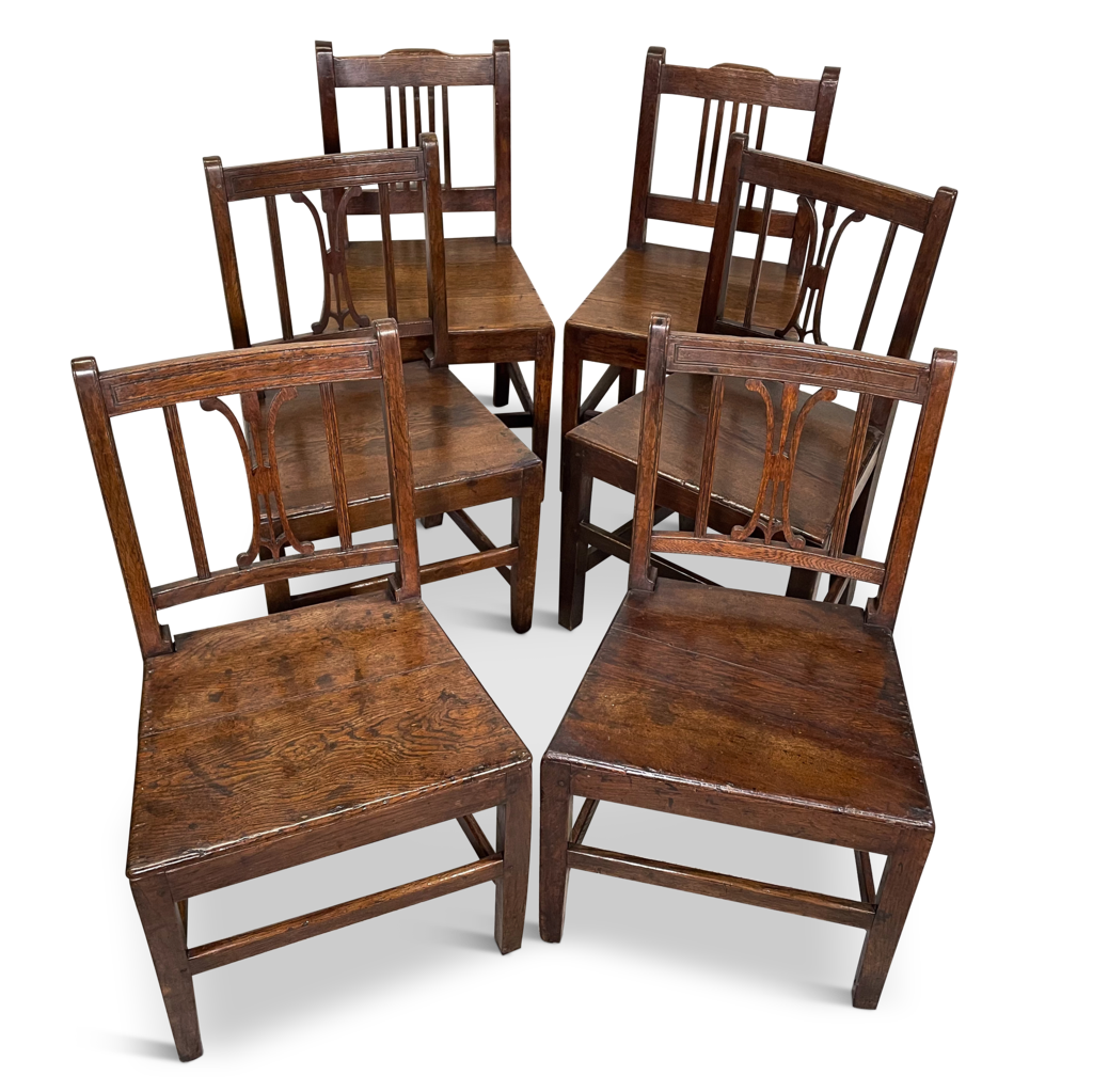 Assorted Set of Six George III Elm and Oak Dining Chairs