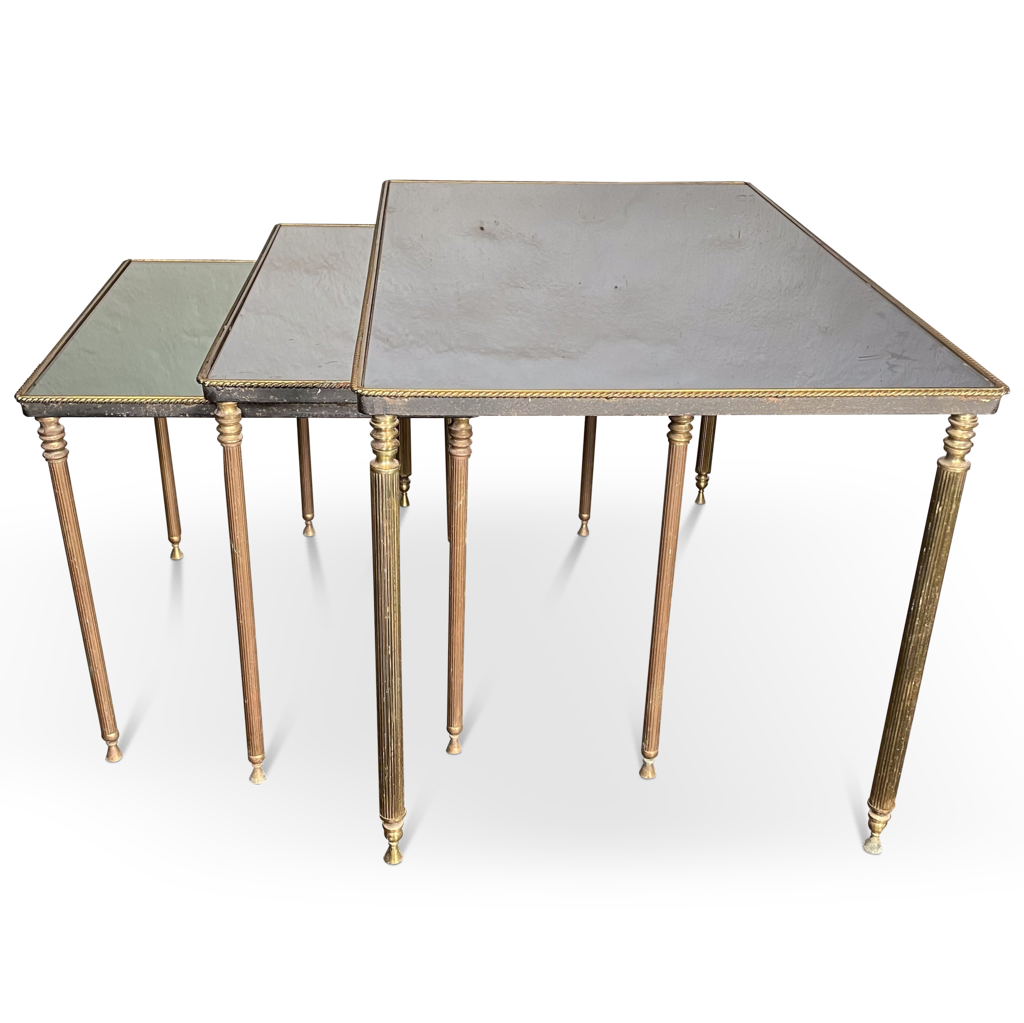 Set of Three Brass and Glass Tables