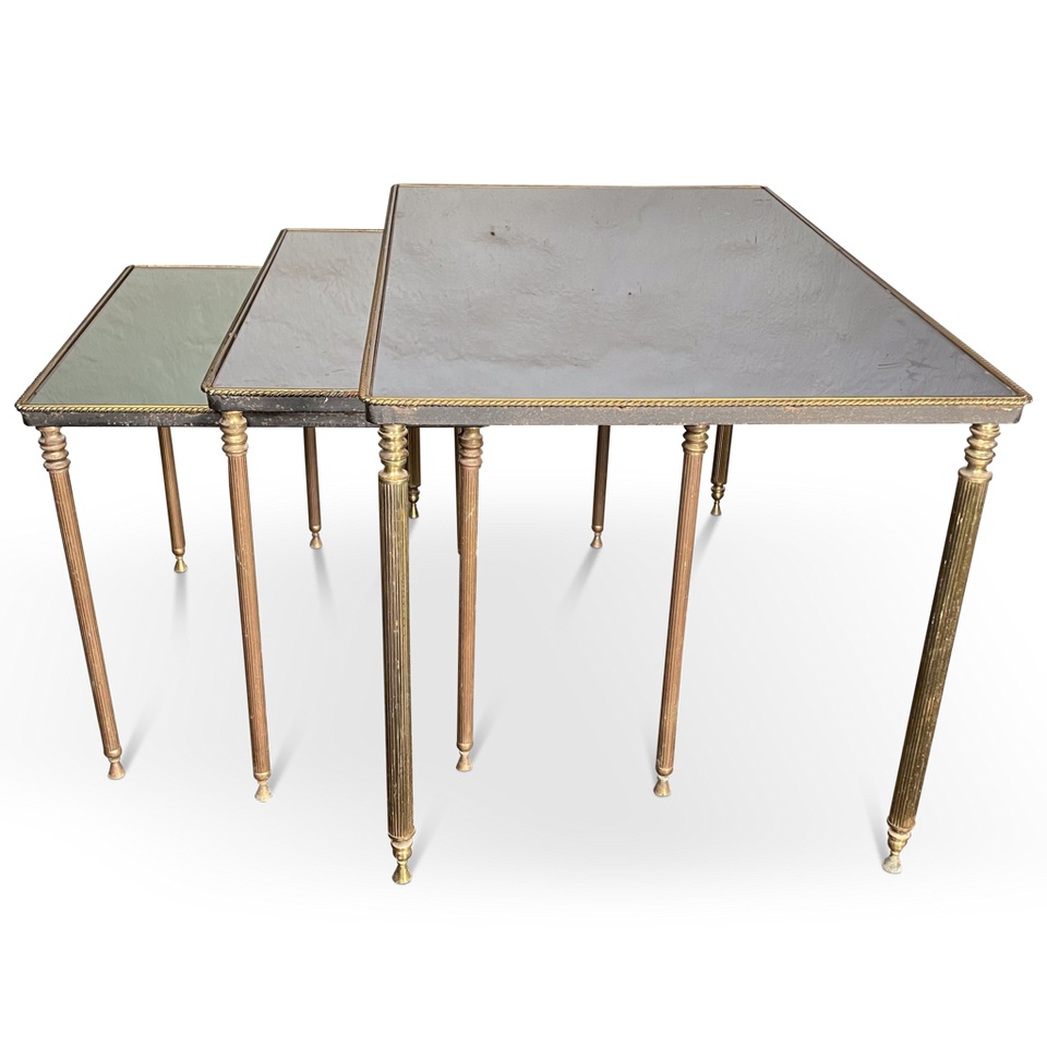 Set of Three Brass and Glass Tables