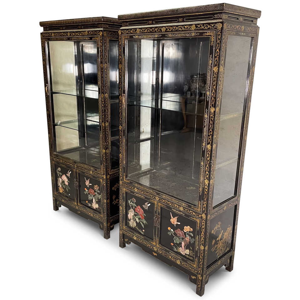 Pair of Lacquered Ebonised Glazed Cabinets