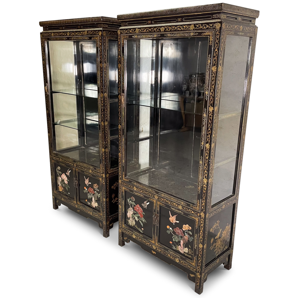 Two Lacquered Ebonised Glazed Cabinets
