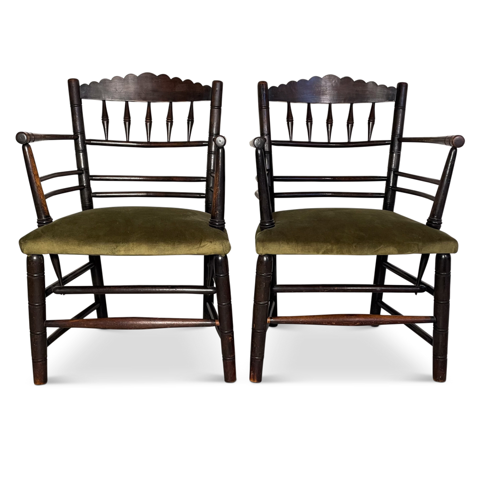Pair of Ebonised Oak Elbow Chairs