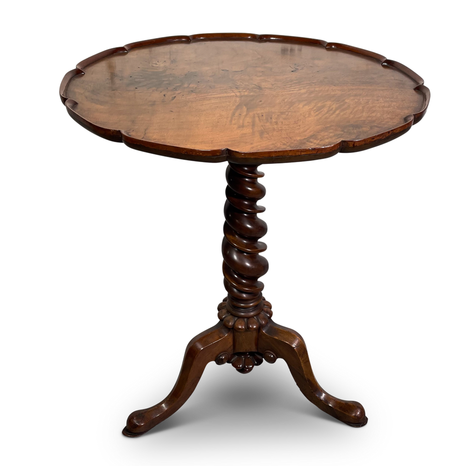 Circular Walnut Tripod Table with a Piecrust Top