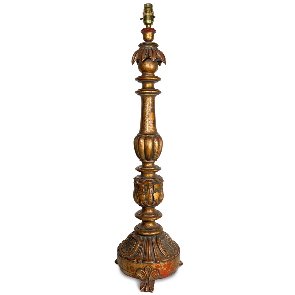 Gilt Wooden Pricket Table Lamp