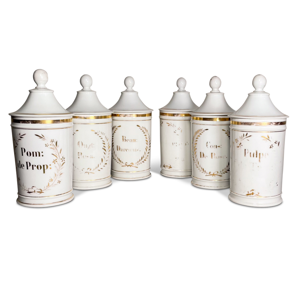 Set of Six Porcelain Apothecary Jars