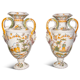 Pair of Large Double Handled Faience Vases