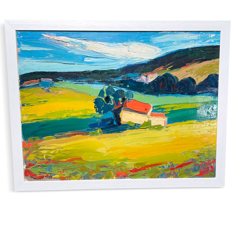 Oil on Canvas Abstract Landscape with Farmstead