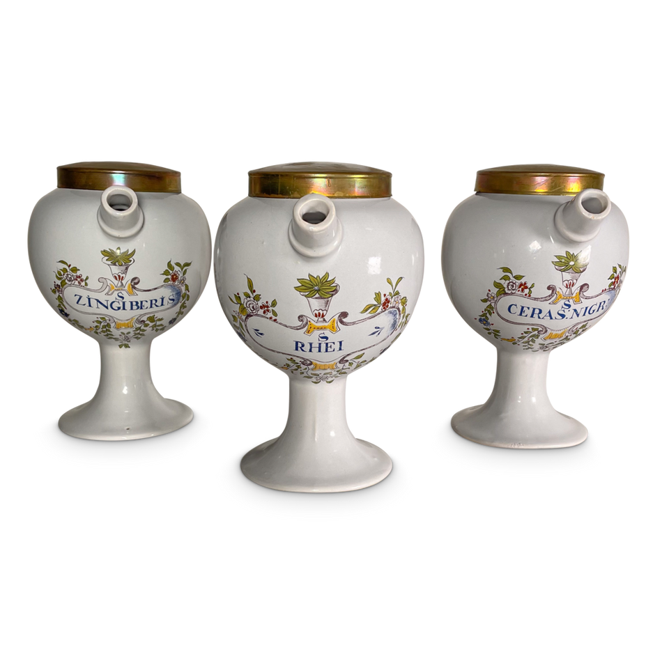 Set of Three Ceramic Apothecary Oil Jars