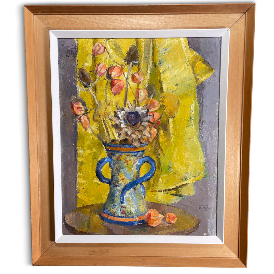 Oil on Board Still Life of Flowers in a Vase