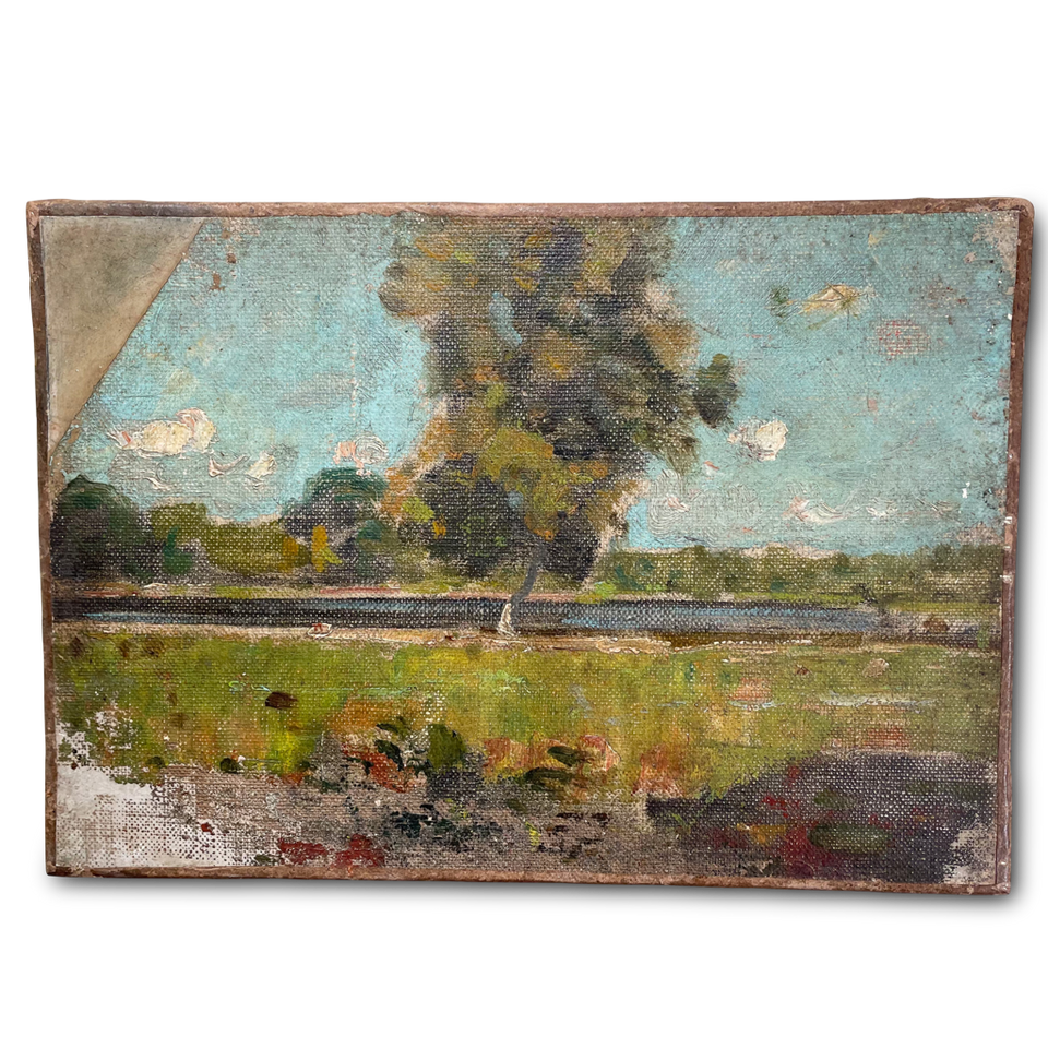 Oil on Canvas Landscape with Boating Lake
