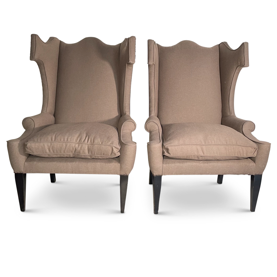 Pair of Oversize Wing Back Armchairs