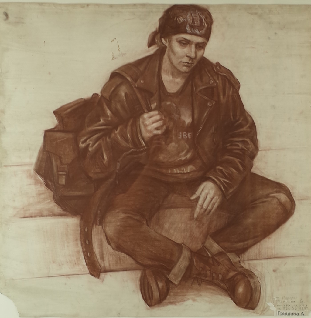 Pencil and Charcoal Portrait of Seated Male by Anna Grishina