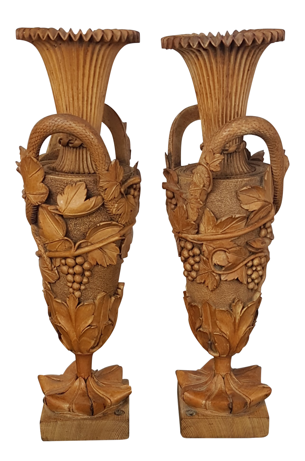 Pair of Carved Wooden Vases with Vines › Fontaine Decorative