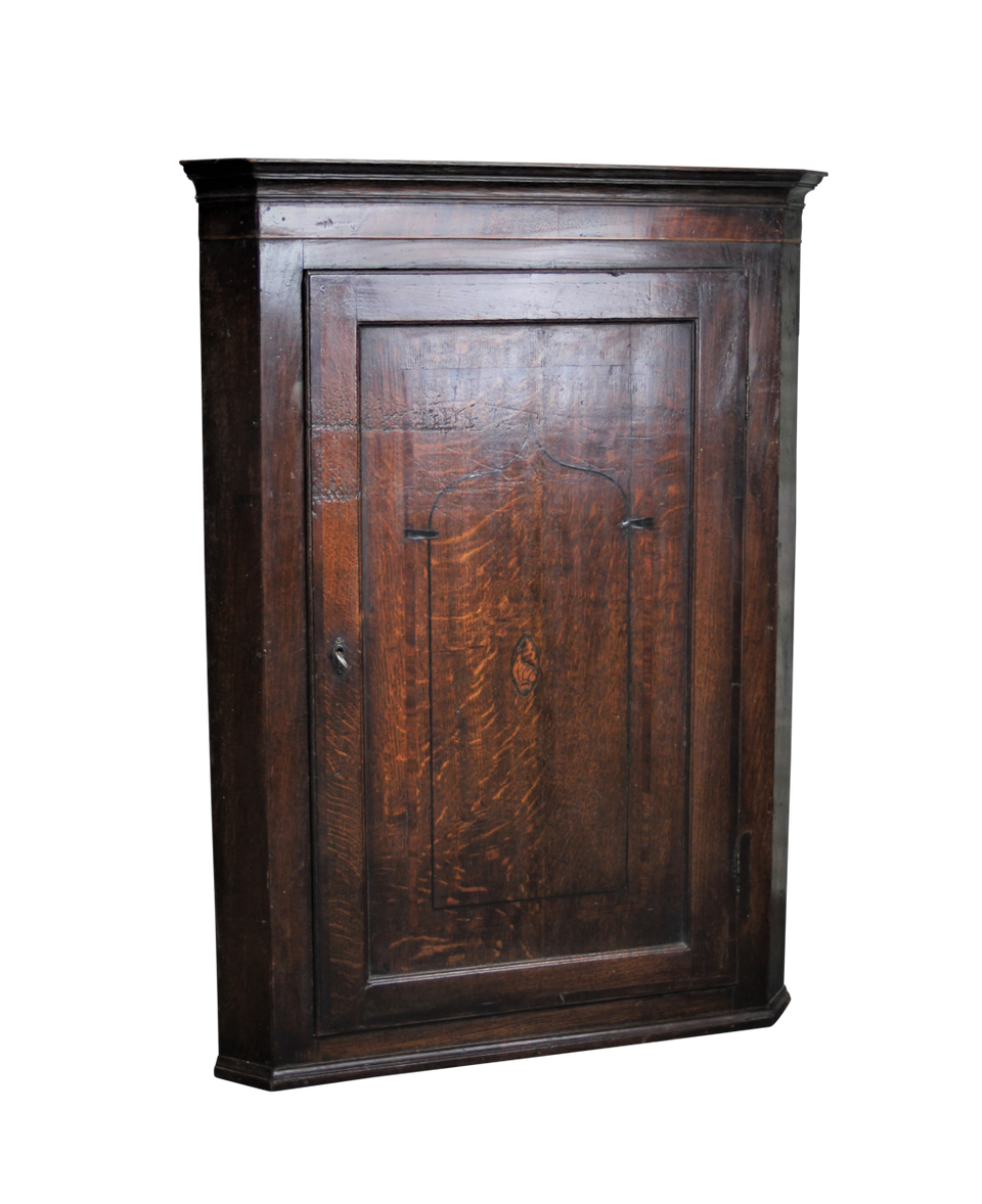 George III Oak Corner Cupboard with Ebony Inlay