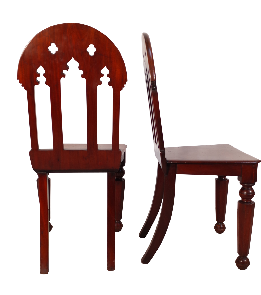 Pair of Mahogany Gothic Revival Hall Chairs