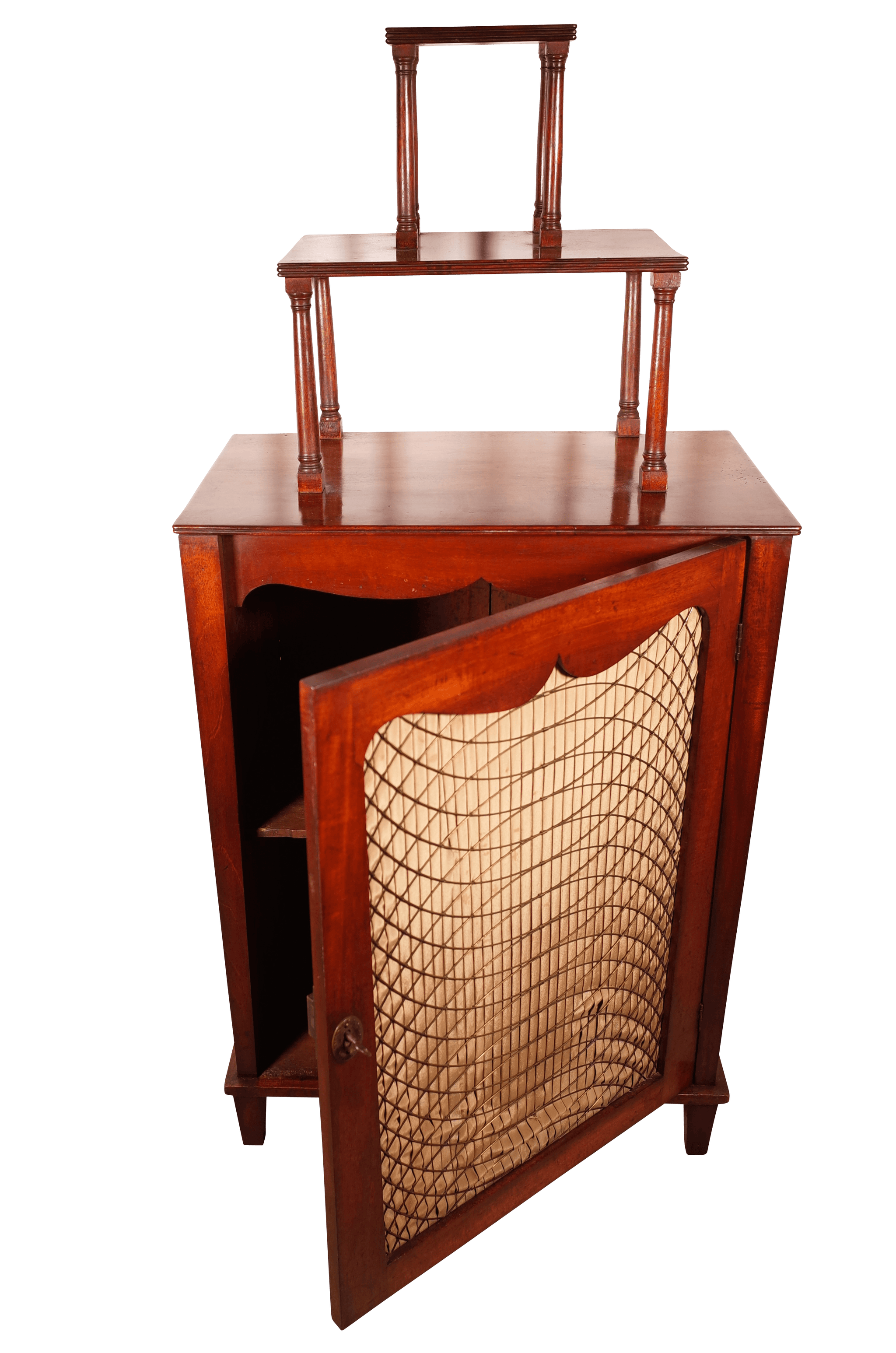 Regency Mahogany Side Cabinet with Brass Grilled Door and Tiered Shelf