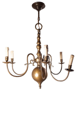 Six Branch Dutch Brass Chandelier