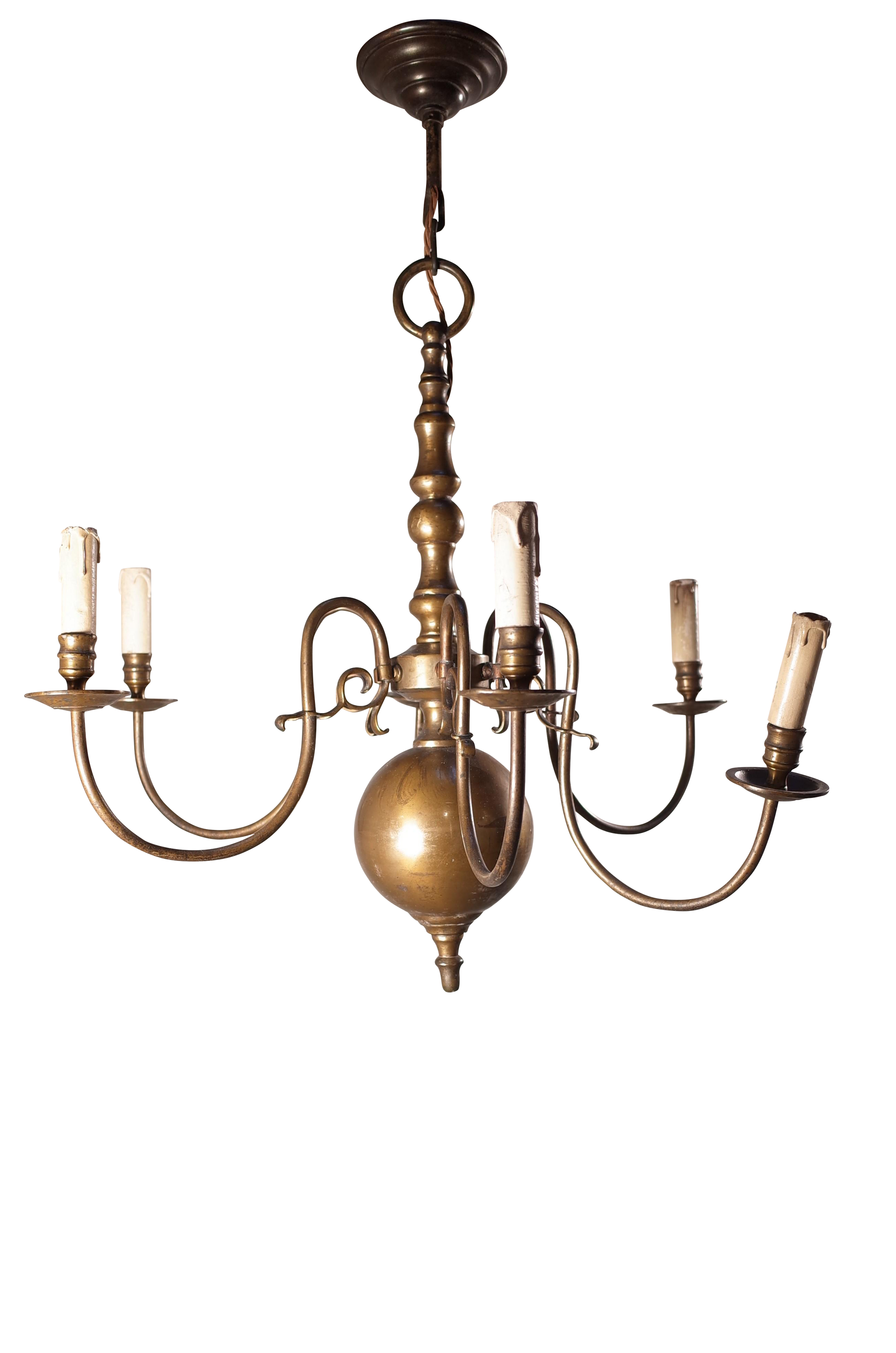 Six Branch Dutch Brass Chandelier