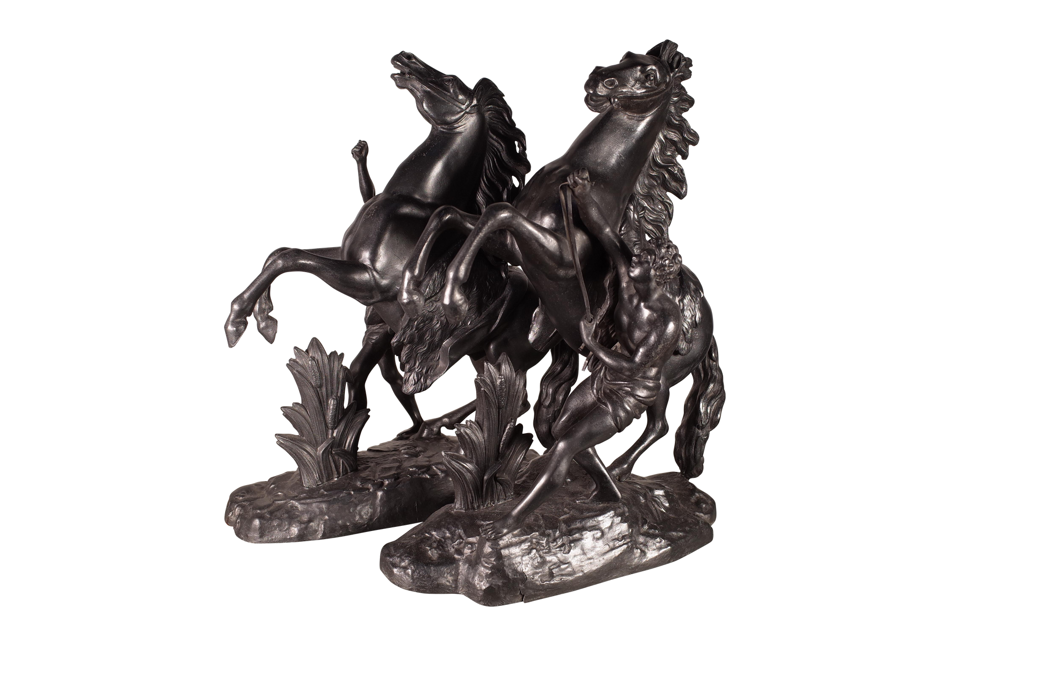 Pair of Patinated Spelter Marly Horses