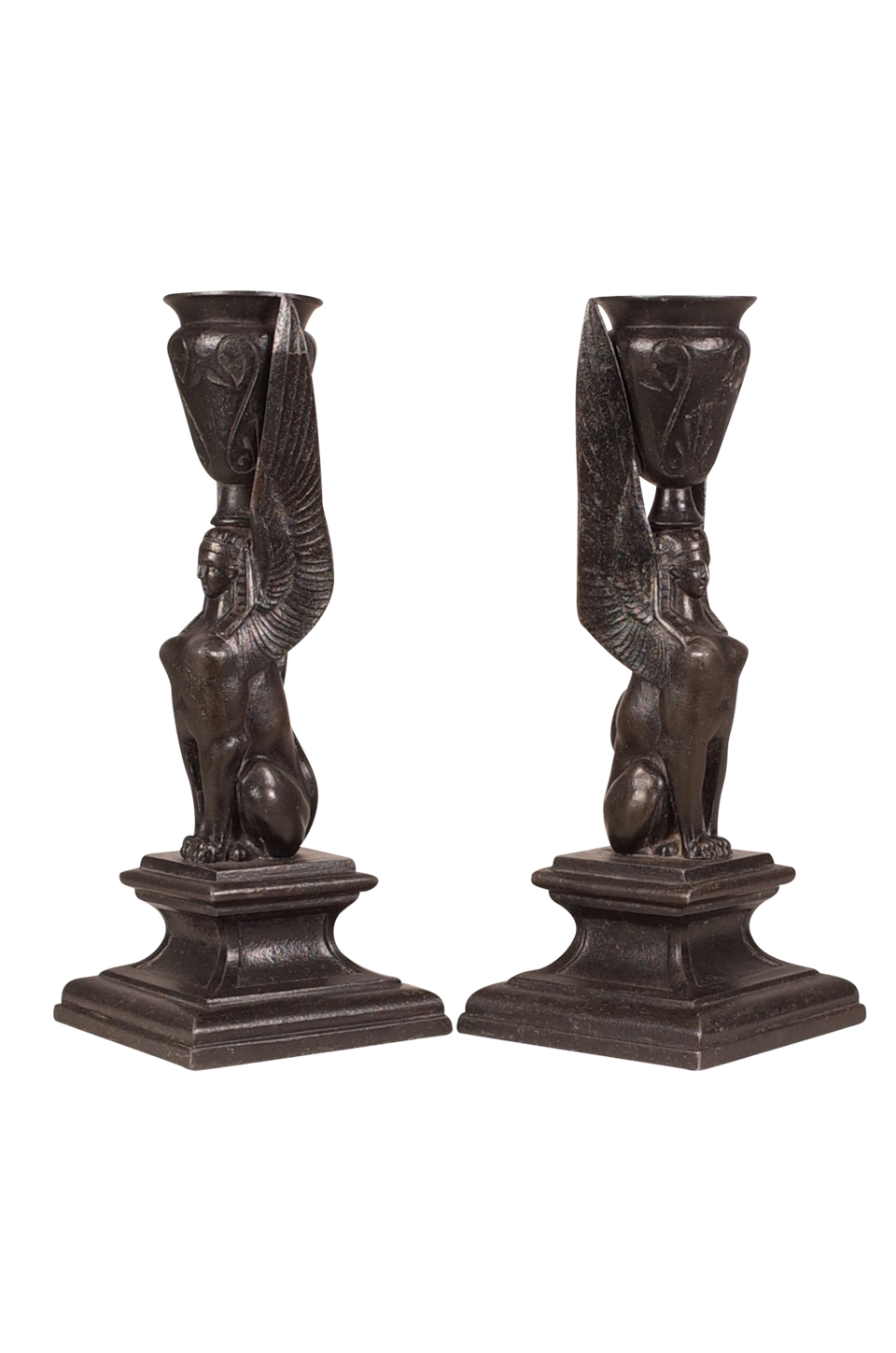 Pair of Spelter Egyptian Revival Candlesticks