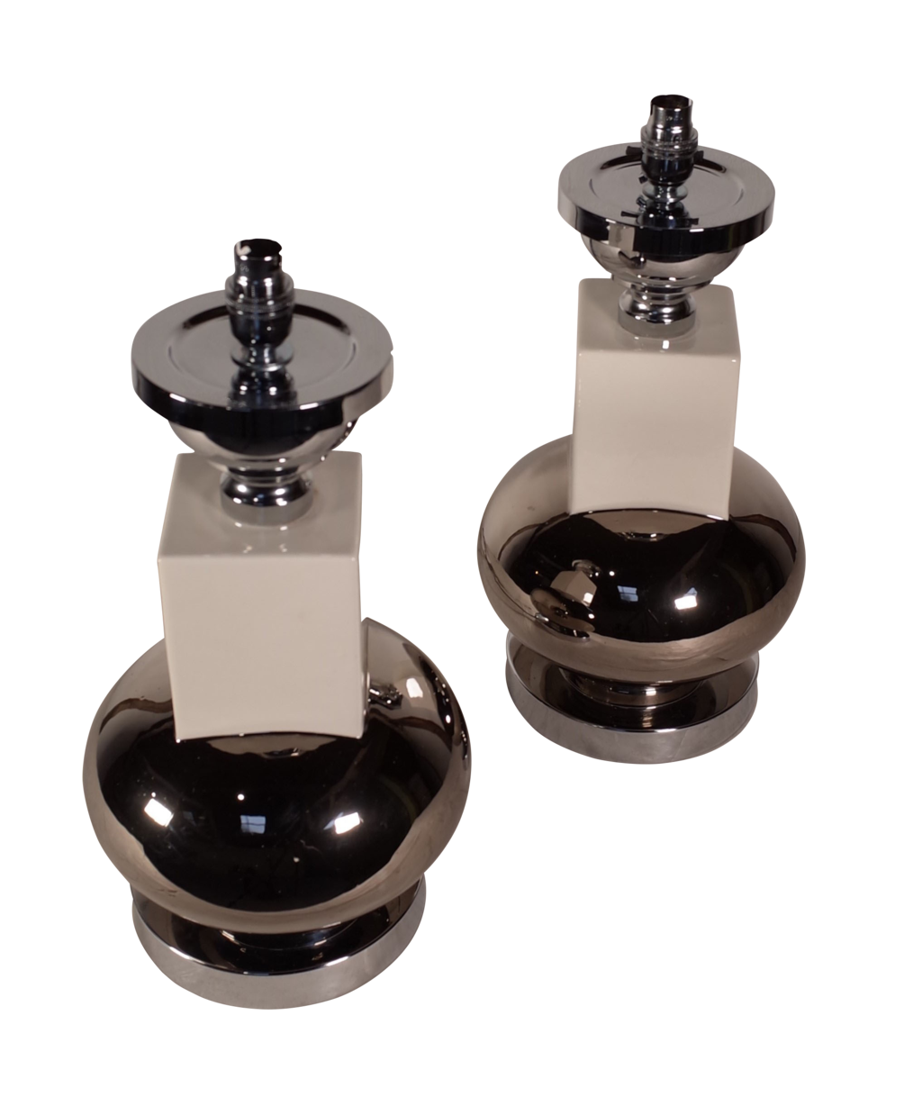 Pair of Ceramic and Chrome Table Lamps