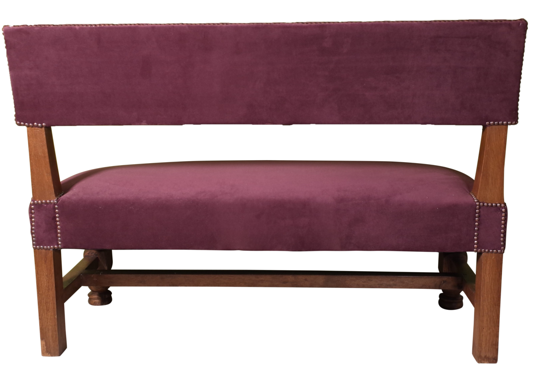 Oak Banquette Upholstered in Purple Velvet