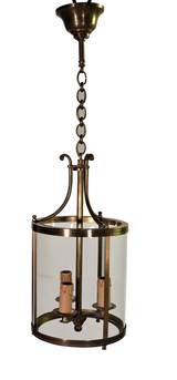 Round Glass and Brass Lantern with Three Candle Bulb Fittings