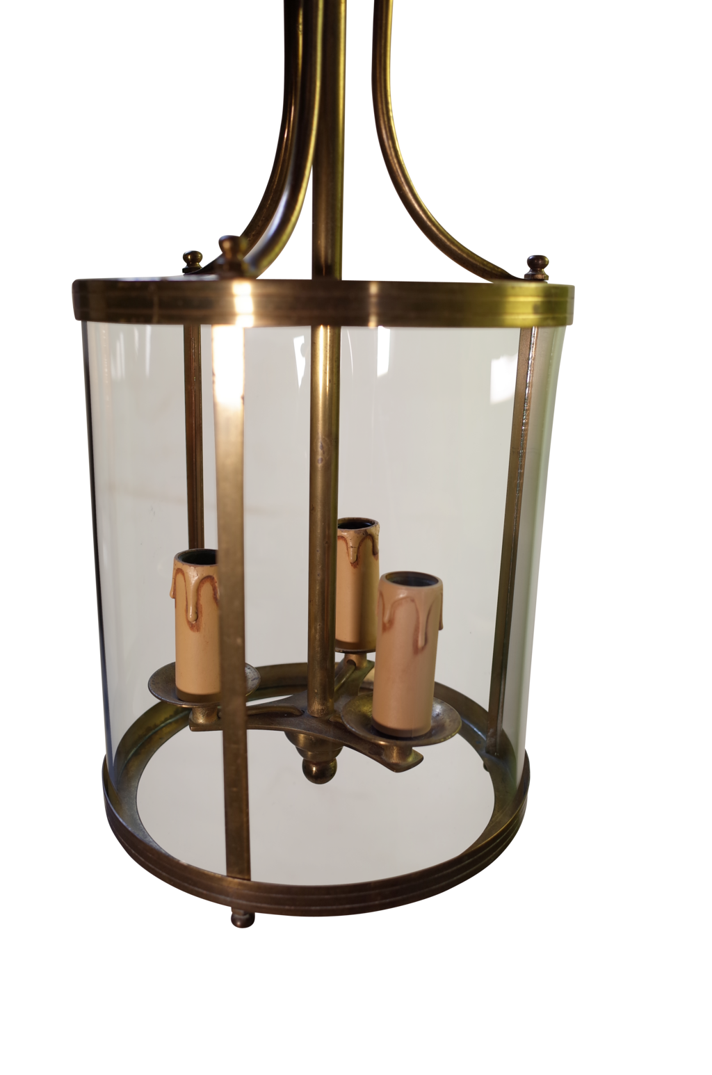 Round Glass and Brass Lantern with Three Candle Bulb Fittings