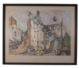 Oil on Paper of a Demolition Site signed Douglas Pittuck