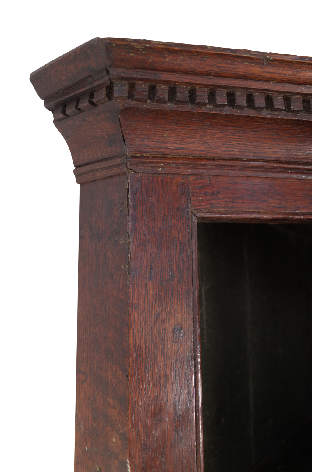 George III Oak Corner Cupboard with Inlaid Banding and Original Painted Interior