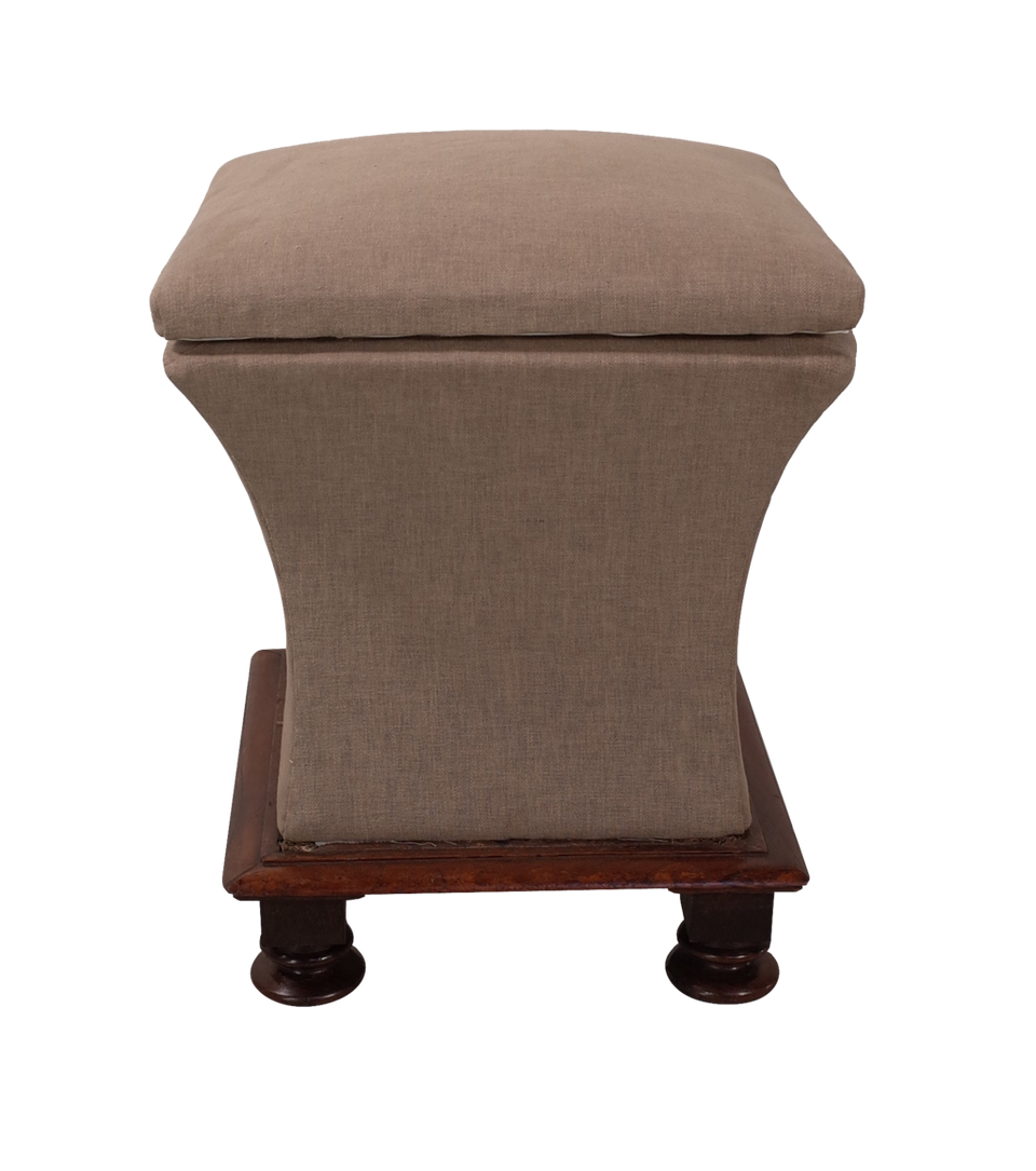 Upholstered Sarcophagus Ottoman Stool on Mahogany Base