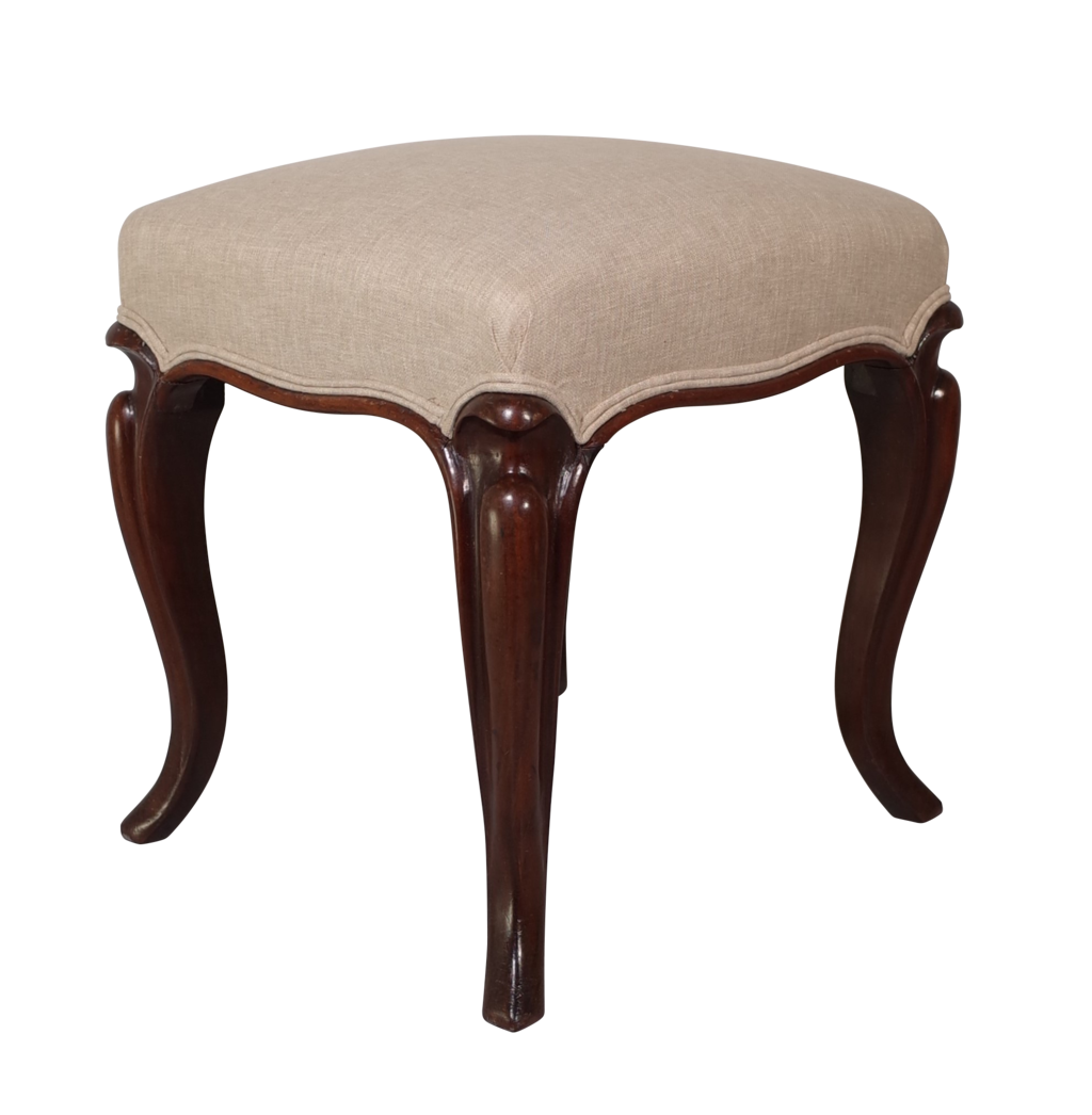 Square Mahogany Upholstered Foot Stool on Cabriole Legs