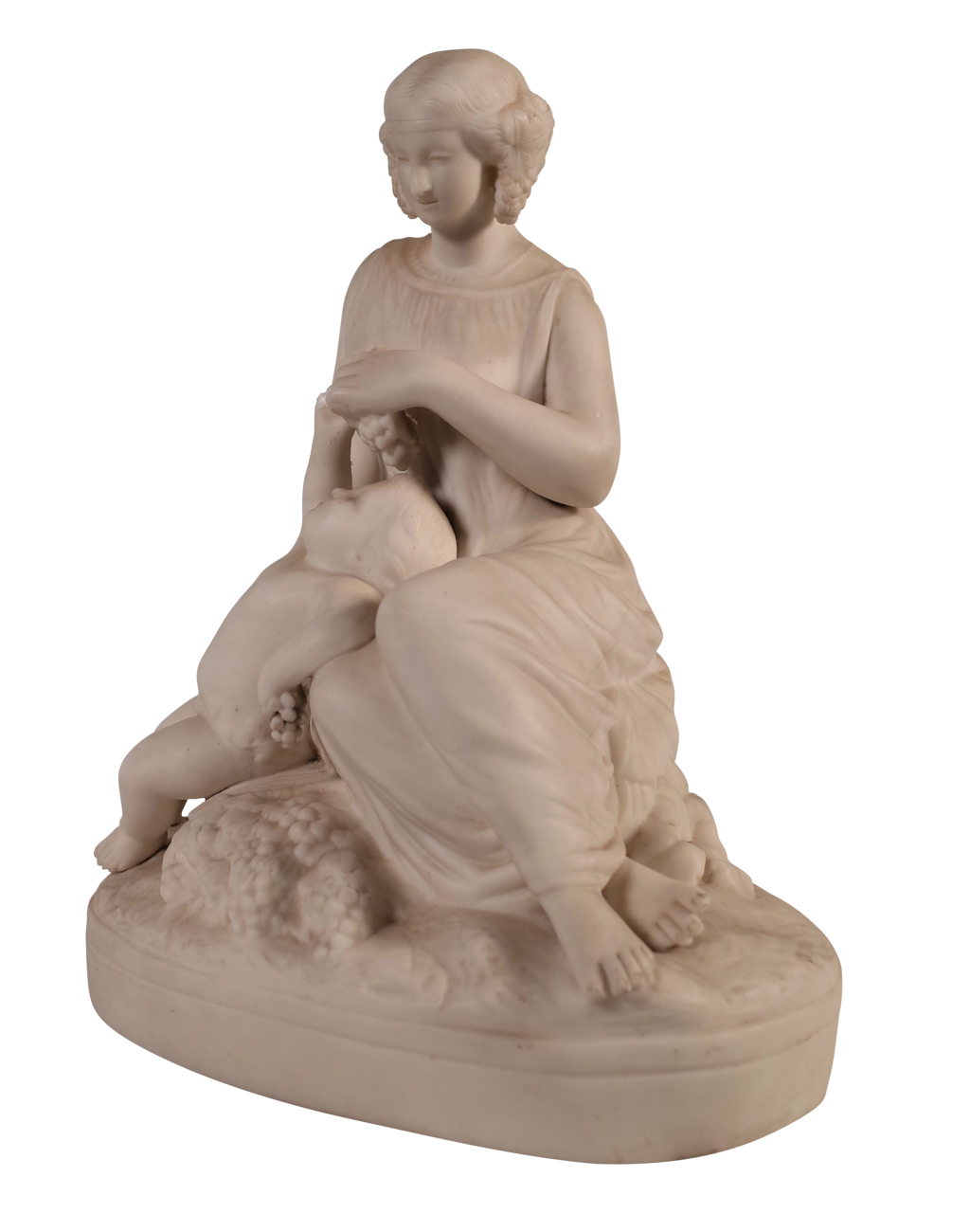Parian Ware figure of a Seated Woman Feeding Grapes to a Child