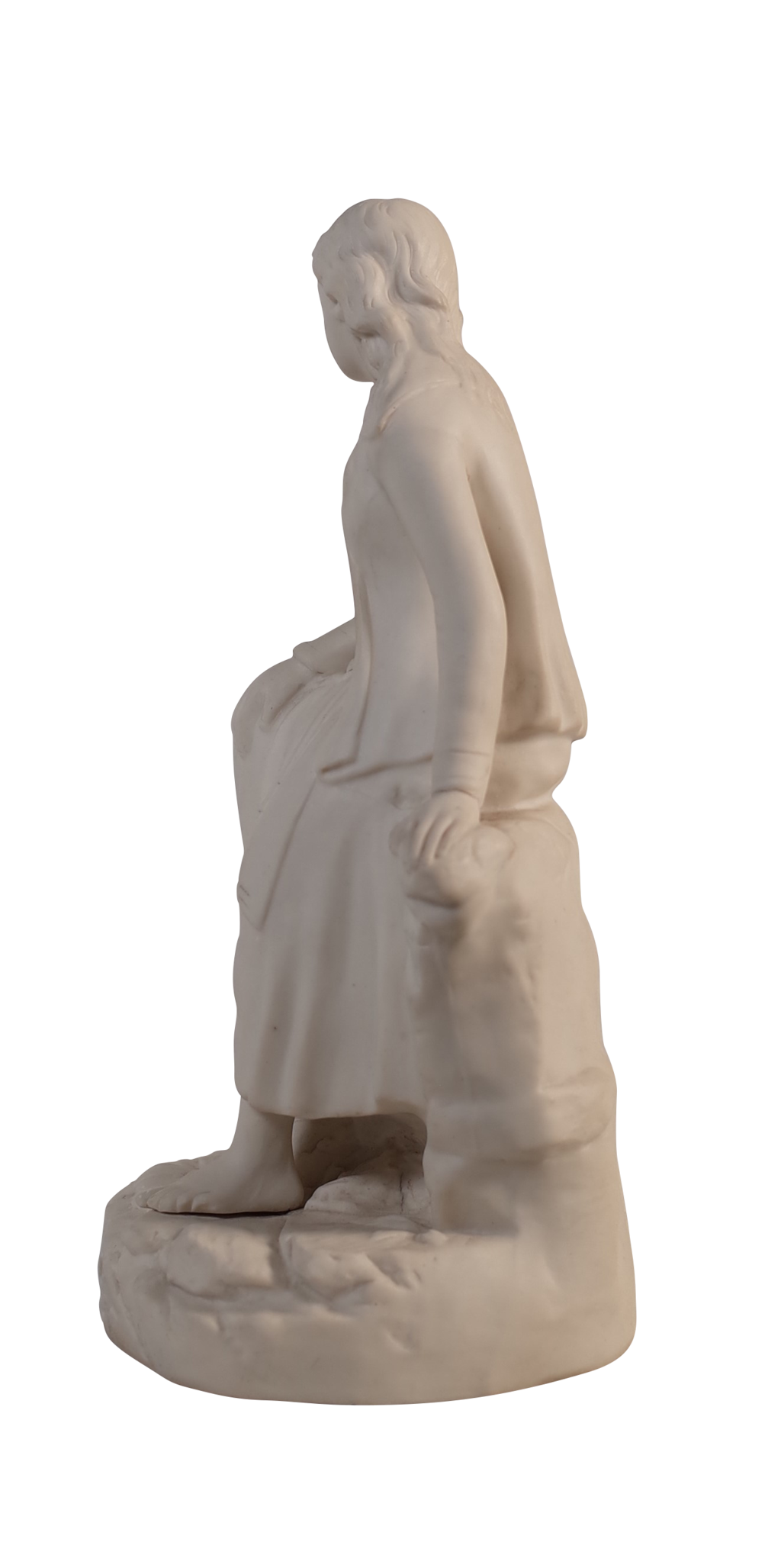 Parian Ware Figure of a Cottage Girl Seated on a Rocky Mound by a Well