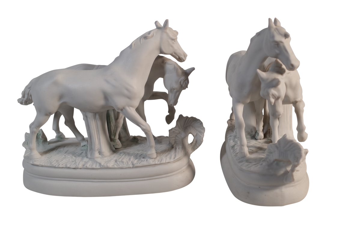 Parian Ware Figure Groups of Two Horses Standing Together