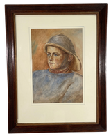 Watercolour of a Fisher Boy Mounted in a Glazed Ribbed Oak Frame