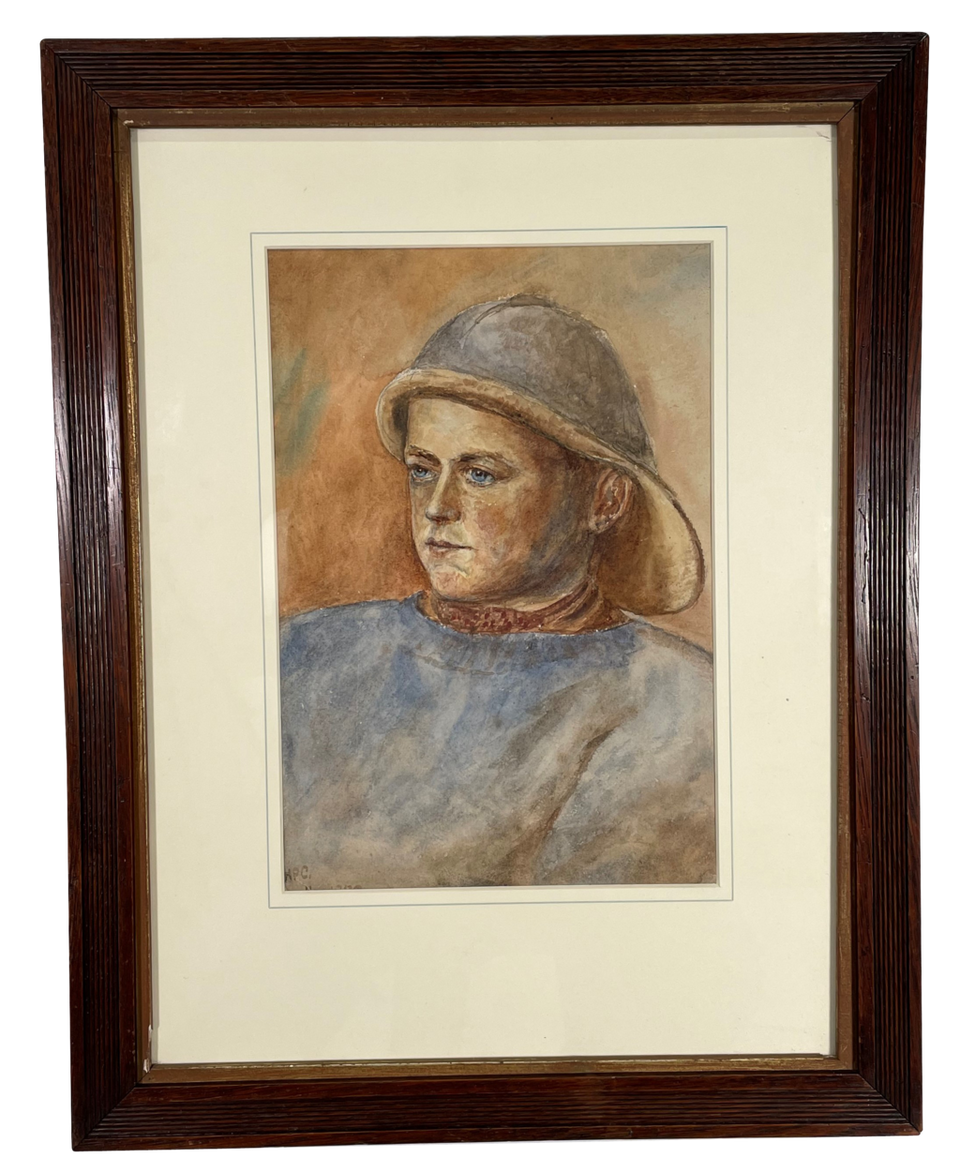 Watercolour of a Fisher Boy Mounted in a Glazed Ribbed Oak Frame