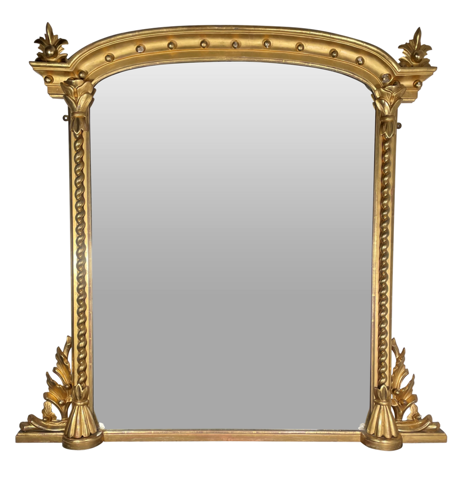 Carved Gilt Overmantle Mirror with Bevelled Plate
